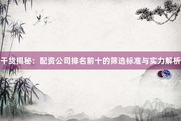 干货揭秘：配资公司排名前十的筛选标准与实力解析